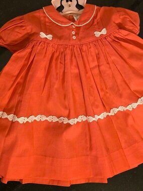 VTG 1950s RARE NEW NANNETTE BABE FROCK Sunset Orange Baby Girl Dress 12 Months